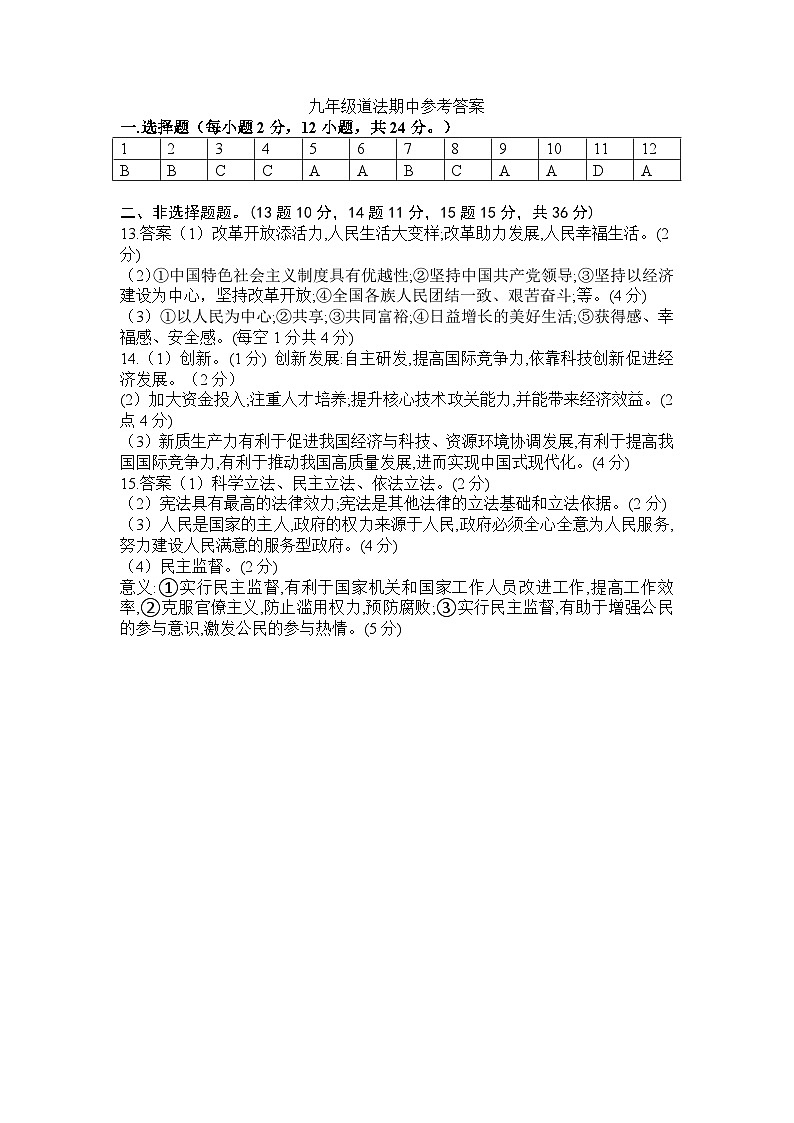 九年级道法期中参考答案(1)第1页
