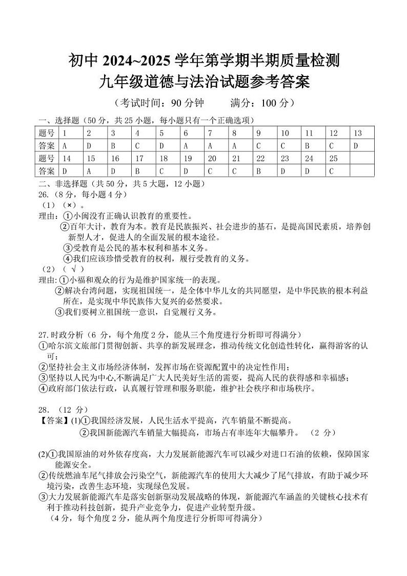 福建省龙岩市上杭县城区三校2024-2025学年九年级上学期期中考试道德与法治试题01