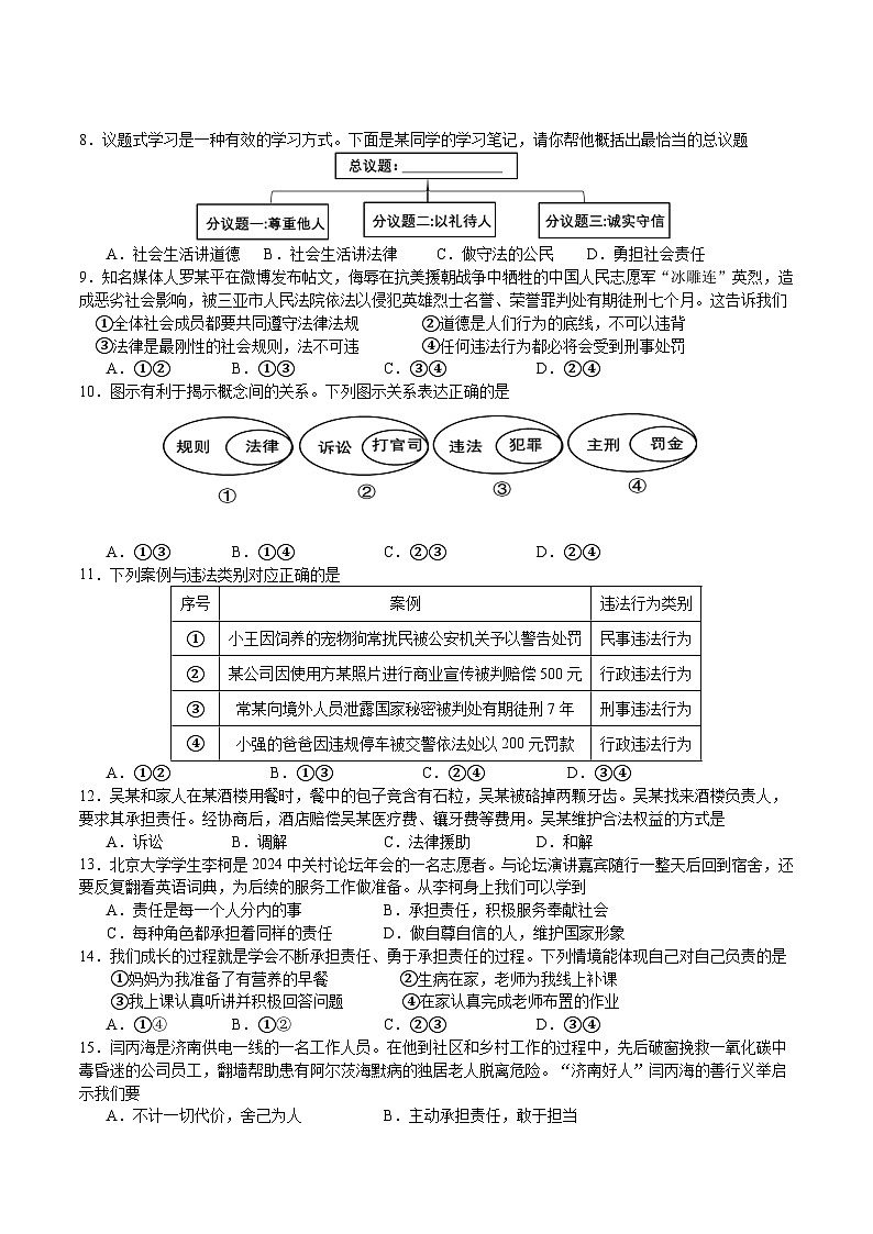 +福建省厦门市集美区上塘中学2024-2025学年八年级上学期期中道德与法治试卷第2页