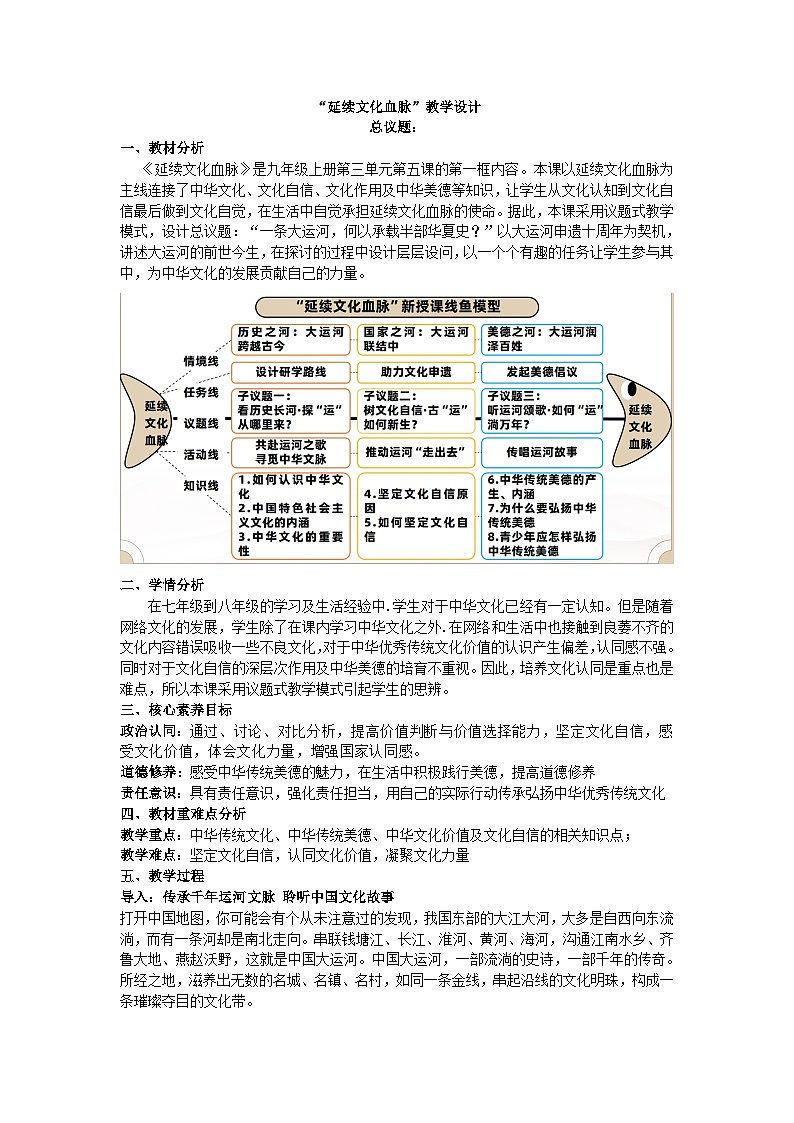 5.1延续文化血脉-（教学设计） 2024-2025学年统编版道德与法治九年级上册第1页