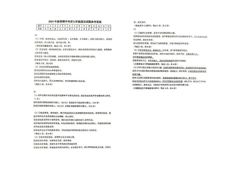 道德与法治答案第1页