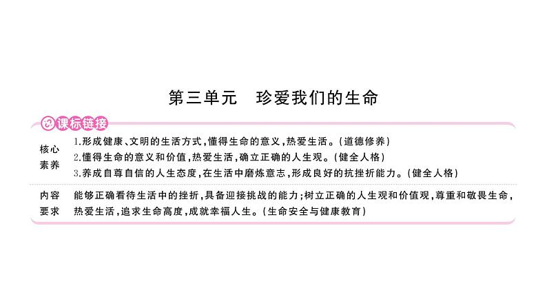 初中道德与法治新人教版七年级上册第三单元第八课《生命可贵》作业课件（共2课时）（2024秋）01