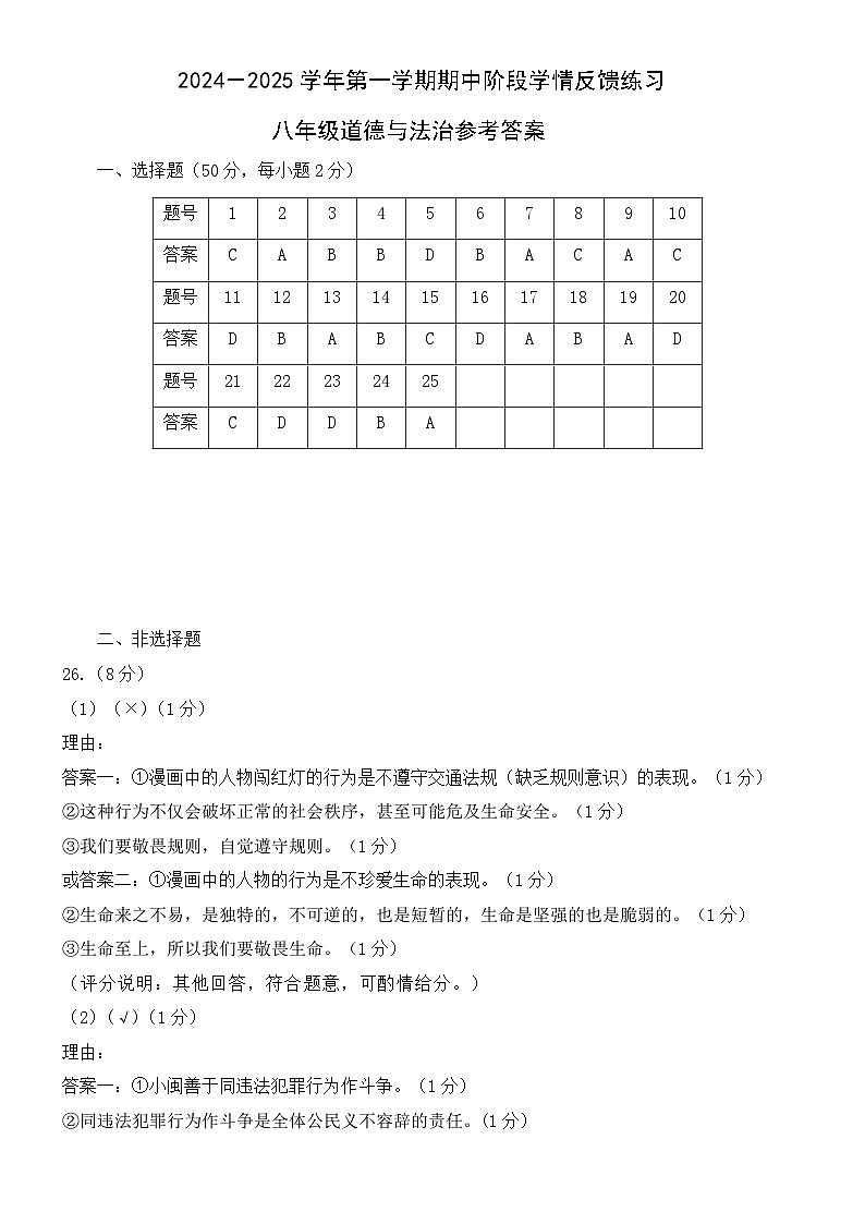 福建省福州市长乐区2024-2025学年八年级上学期11月期中道德与法治试题01