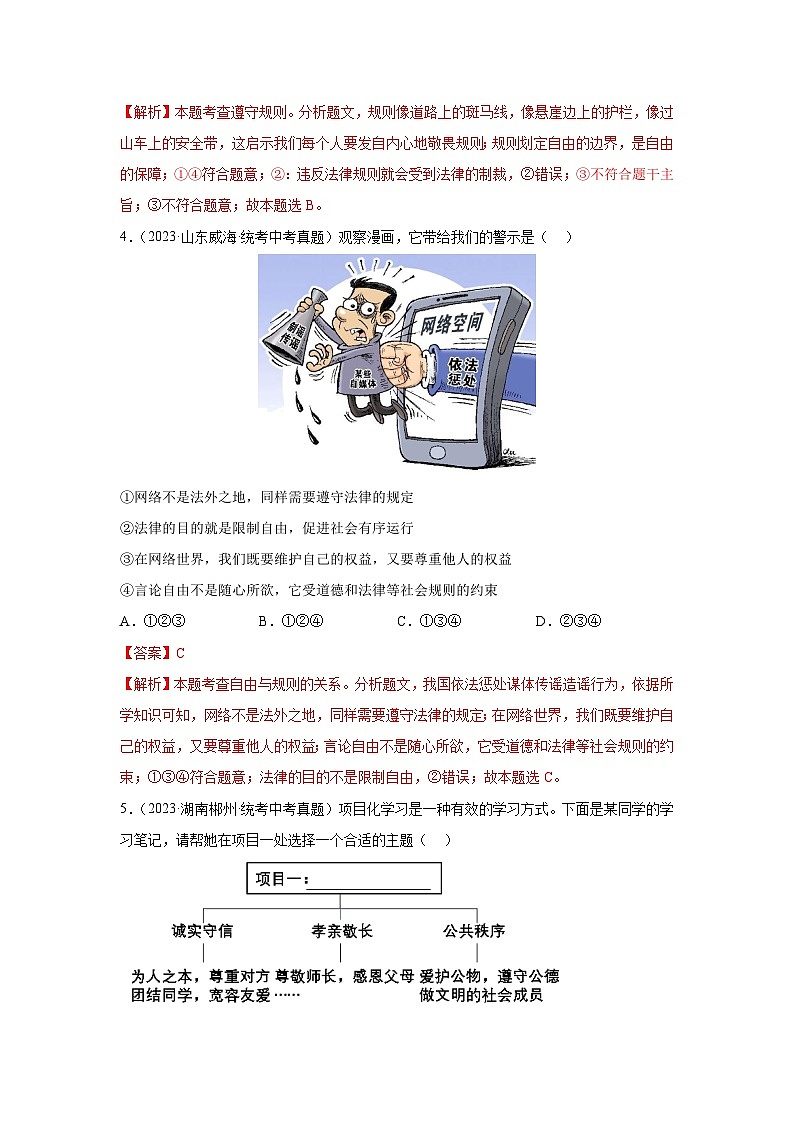 2025年中考道德与法治真题分项汇编专题10 遵守社会规则（解析版）第2页