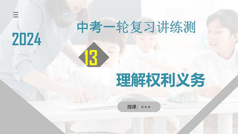 2025年中考道德与法治一轮复习考点讲练测课件专题13 理解权利义务（含答案）第1页