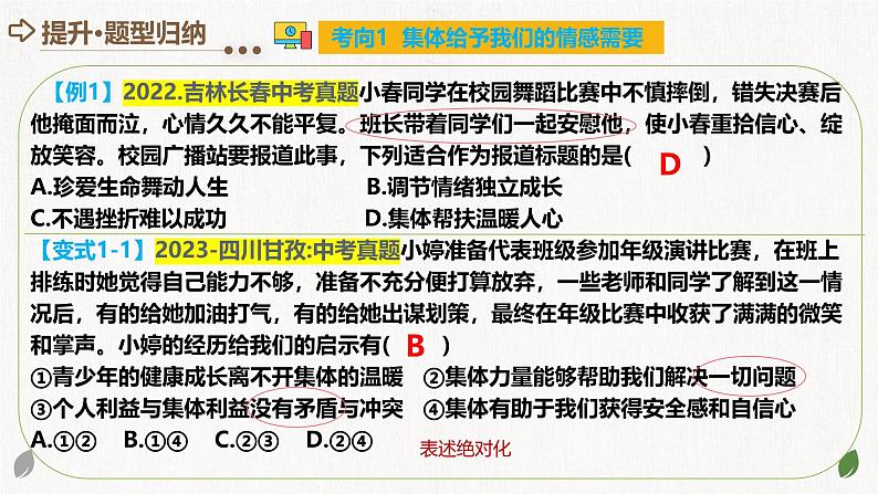 2025年中考道德与法治一轮复习考点讲练测课件专题22 在集体中成长（含答案）第7页