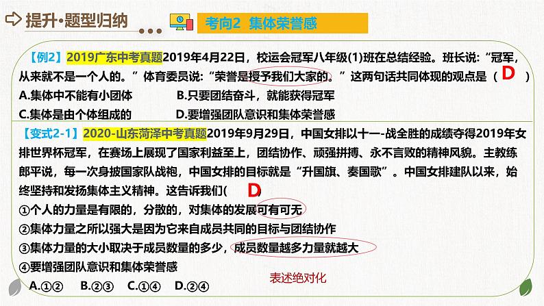 2025年中考道德与法治一轮复习考点讲练测课件专题22 在集体中成长（含答案）第8页