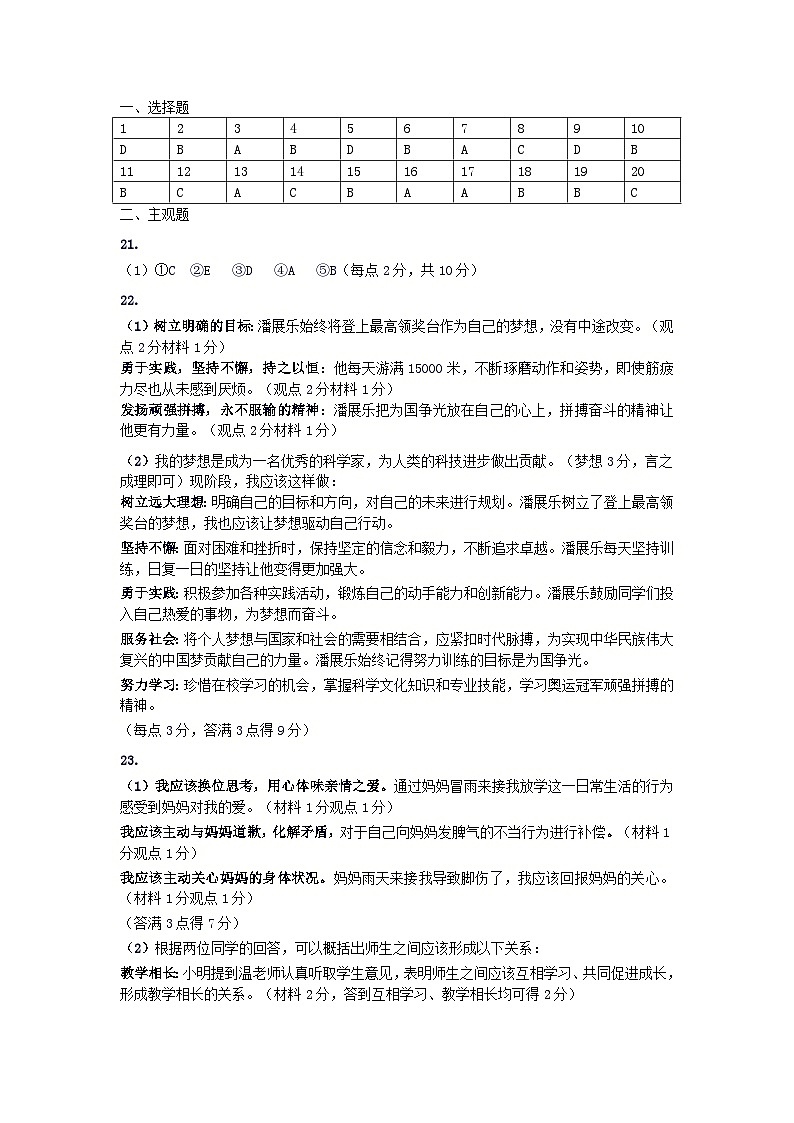 2024三中集团初一期中考参考答案第1页