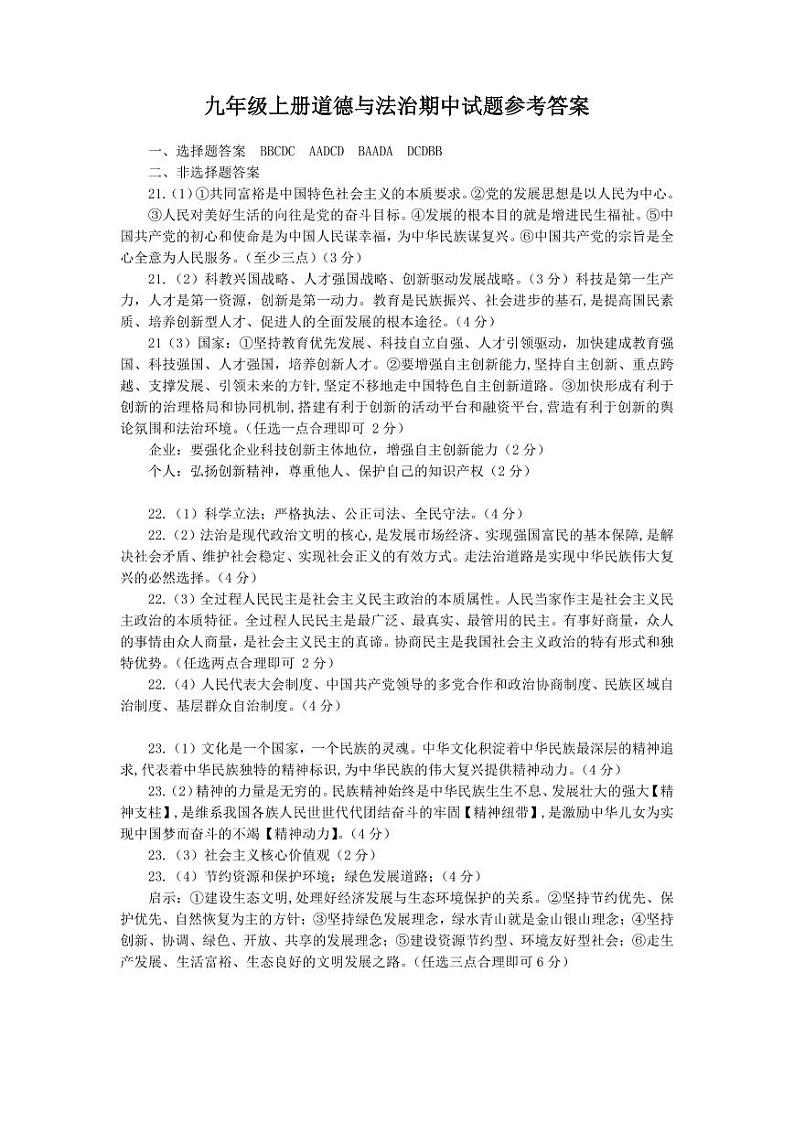 山东省威海市文登区乡镇（五四制）2024-2025学年九年级上学期期中考试道德与法治试题01