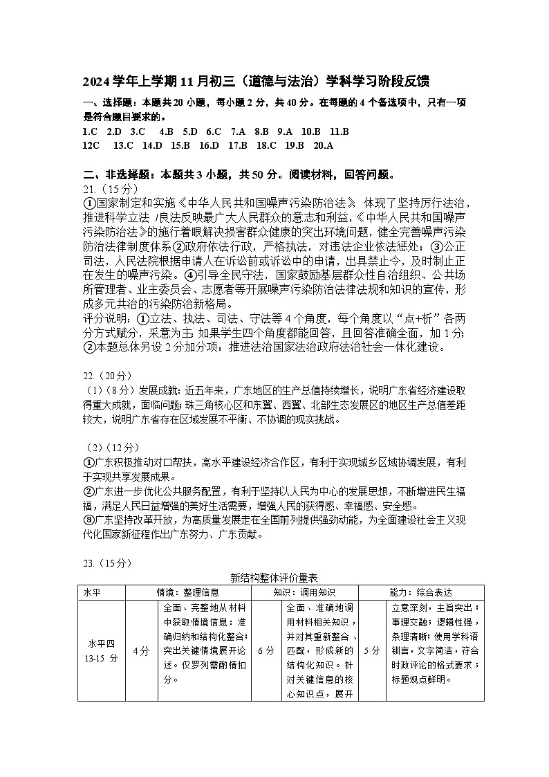 广东省广州市第七中学东山学校2024-2025学年九年级上学期期中道德与法治试题01
