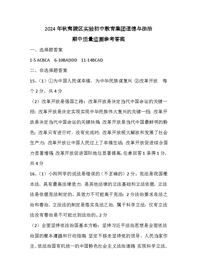 九年级道法参考答案第1页