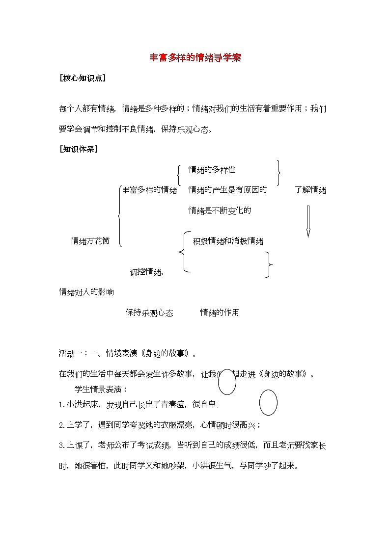 2022年七年级政治上册丰富多样的情绪导学案湘教版第1页