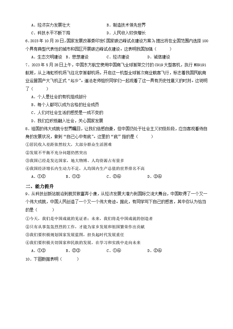 （统编版）2024-2025学年八年级道德与法治上册单元同步分层练习10.1关心国家发展第2页