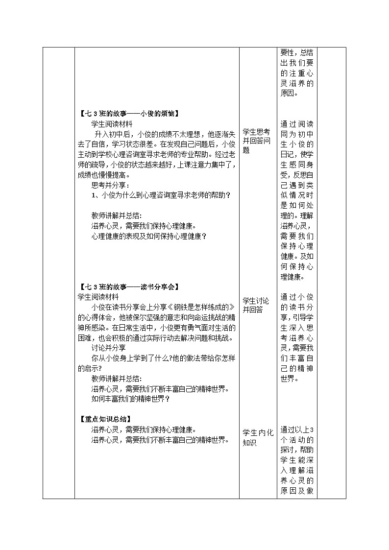 部编人教版初中道德与法治七年级上册10.2滋养心灵教学设计第2页