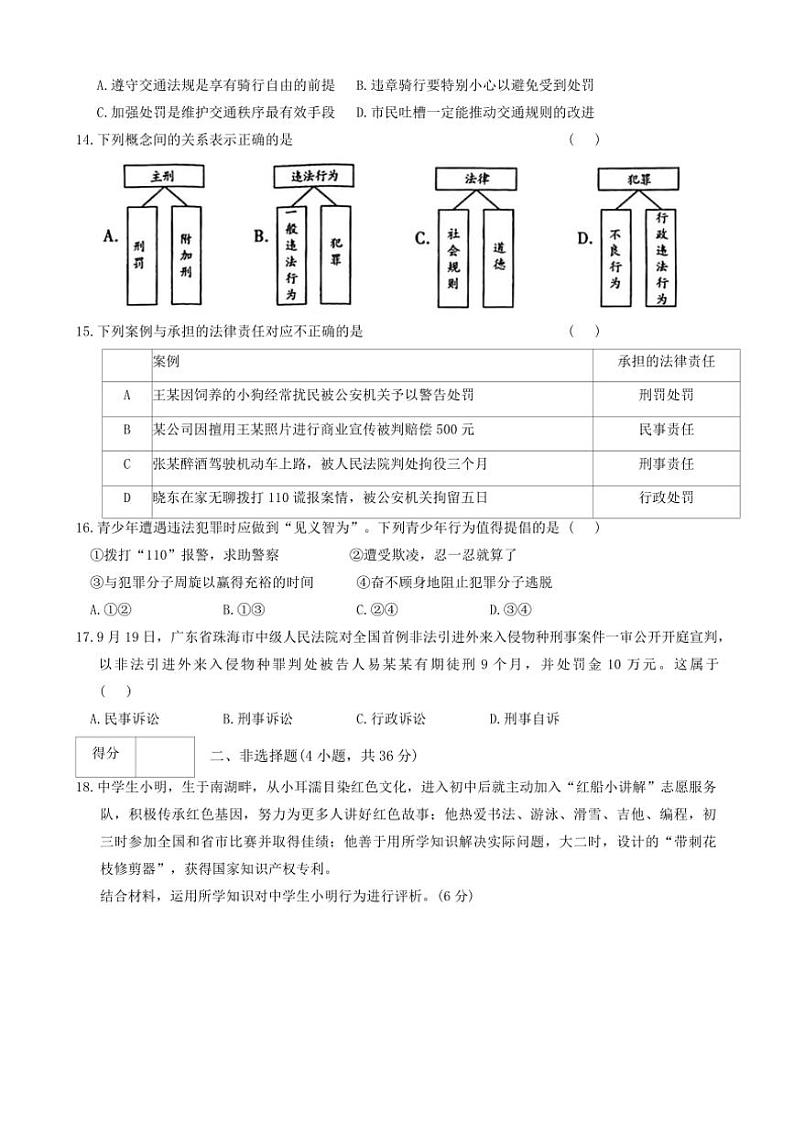 河南省商丘市虞城县2024～2025学年八年级(上)期中政治试卷(含答案)第3页