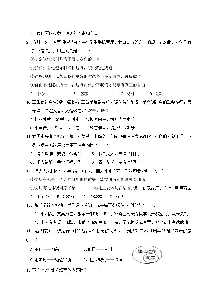 四川省雅安市汉源县七一中学2024-2025学年上期八年级教学质量联合检测道德与法治试题第3页