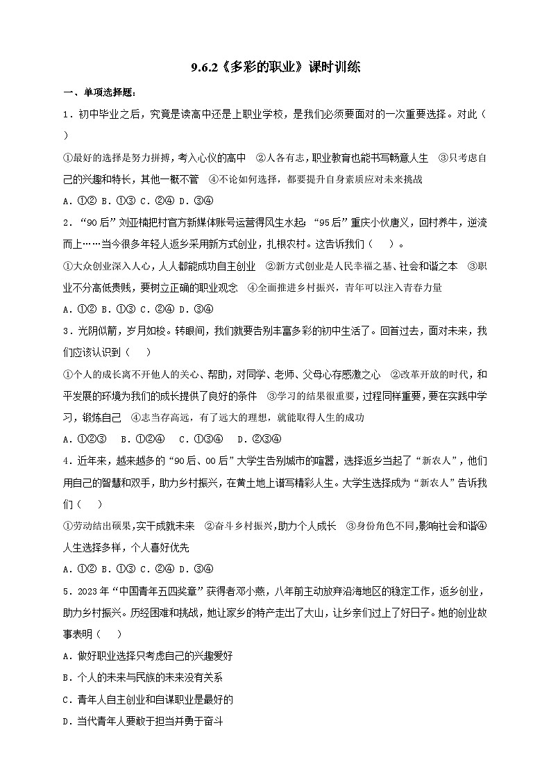 9.6.2《多彩的职业》课时训练第1页