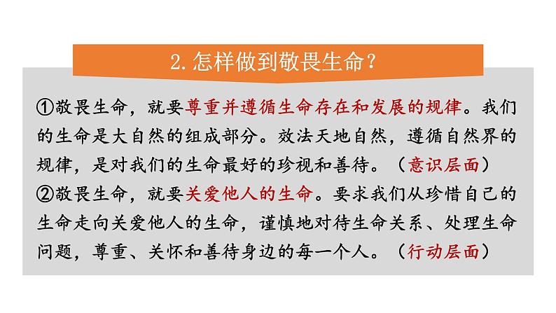 初中道德与法治新人教版七年级上册3.8.2 敬畏生命教学课件2024秋第8页