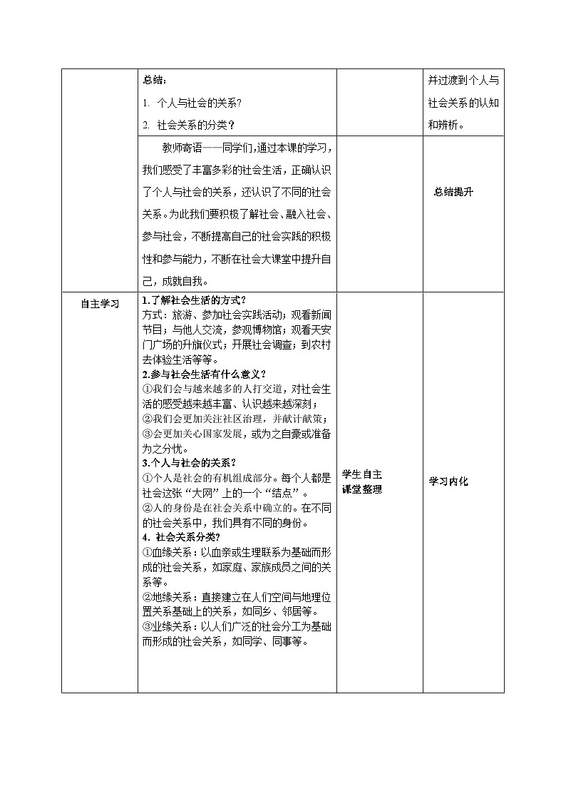 部编人教版初中道德与法治八年级上册8.1.1我与社会（教学设计）第2页