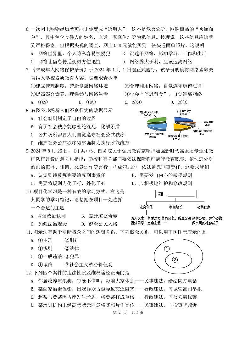 （教研室）江苏省淮安市盱眙县2024-2025学年八年级上学期期中测试道德与法治试题第2页