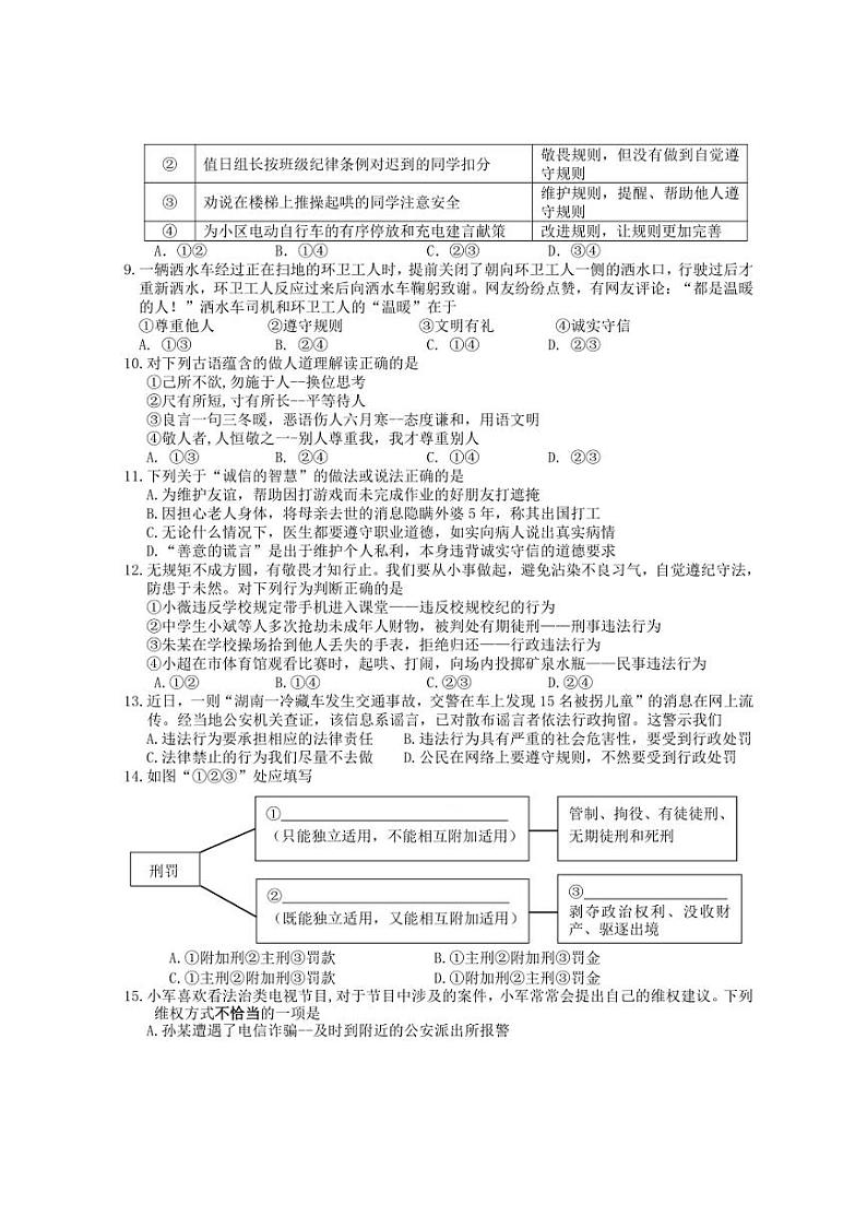 2024～2025学年广西玉林地区八年级(上)期中检测政治试卷(含答案)第2页
