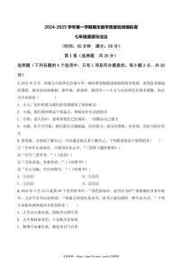 2024～2025学年山东省济宁市梁山县实验中学七年级(上)期末教学质量模拟检测政治试卷(含答案)