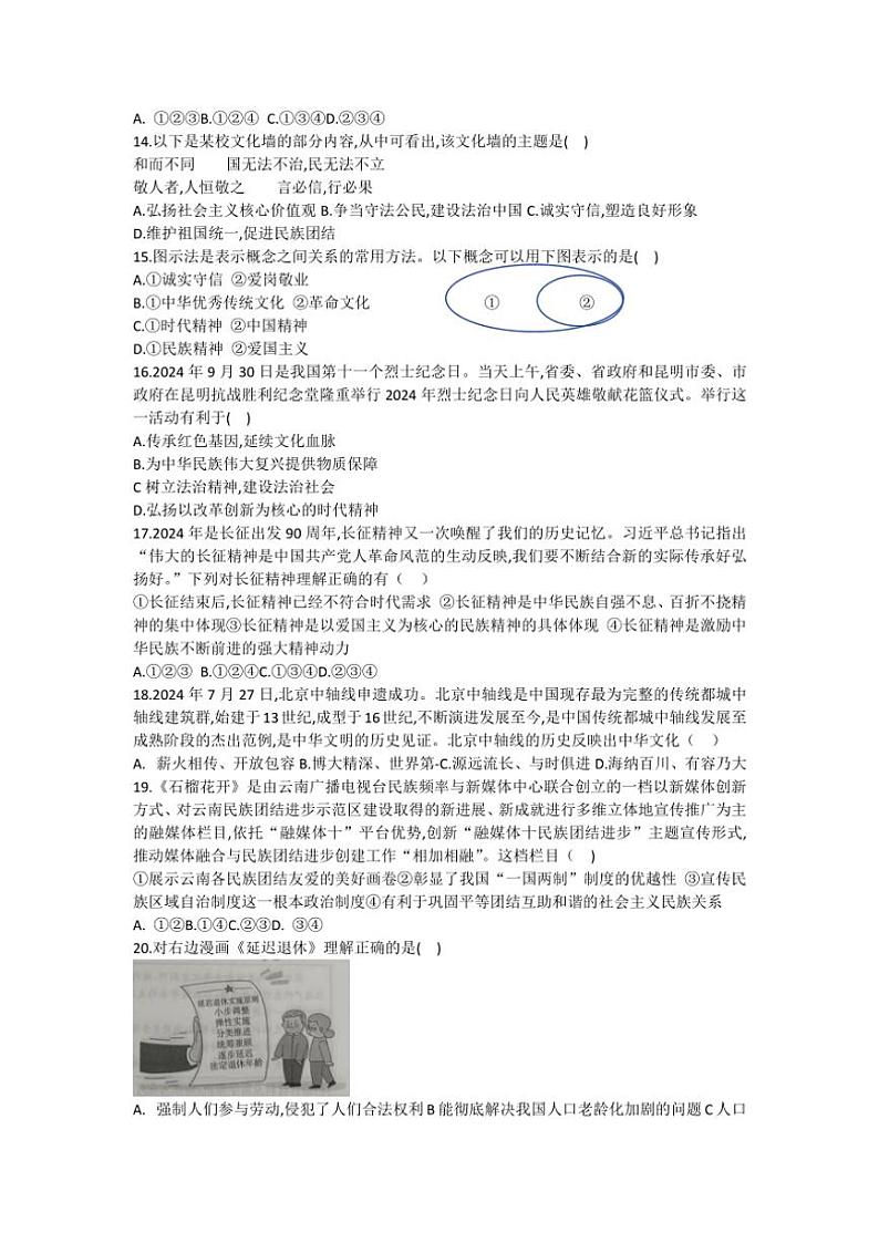 2024～2025学年云南省保山市腾冲市第一中学九年级(上)期末诊断政治试卷(含答案)第3页