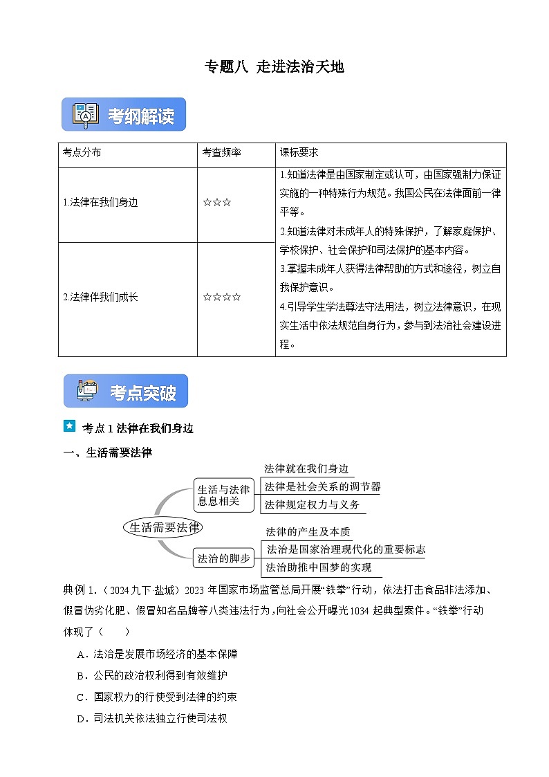专题八 走进法治天地-【新课标·新思维】2025年中考道德与法治一轮复习学案（含解析）第1页