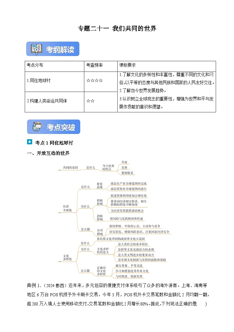 专题二十一 我们共同的世界（含解析）-【新课标·新思维】2025年中考道德与法治一轮复习学案（含解析）第1页