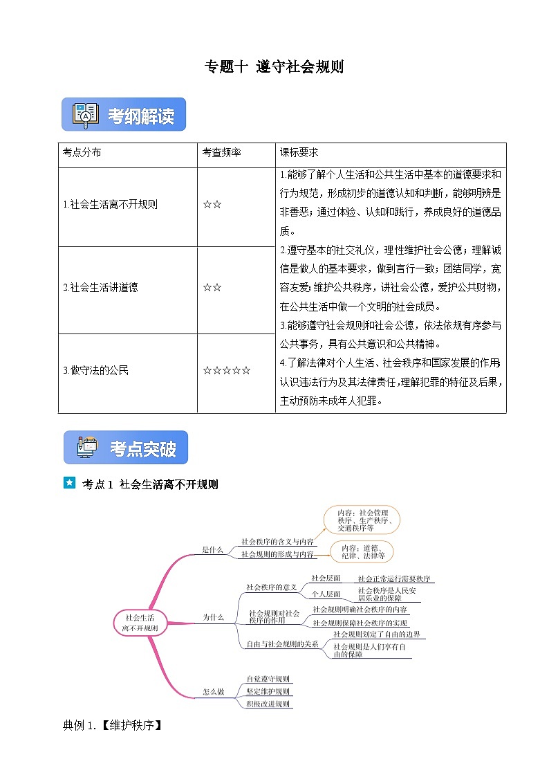 专题十 遵守社会规则-【新课标·新思维】2025年中考道德与法治一轮复习学案（含解析）（含解析）第1页