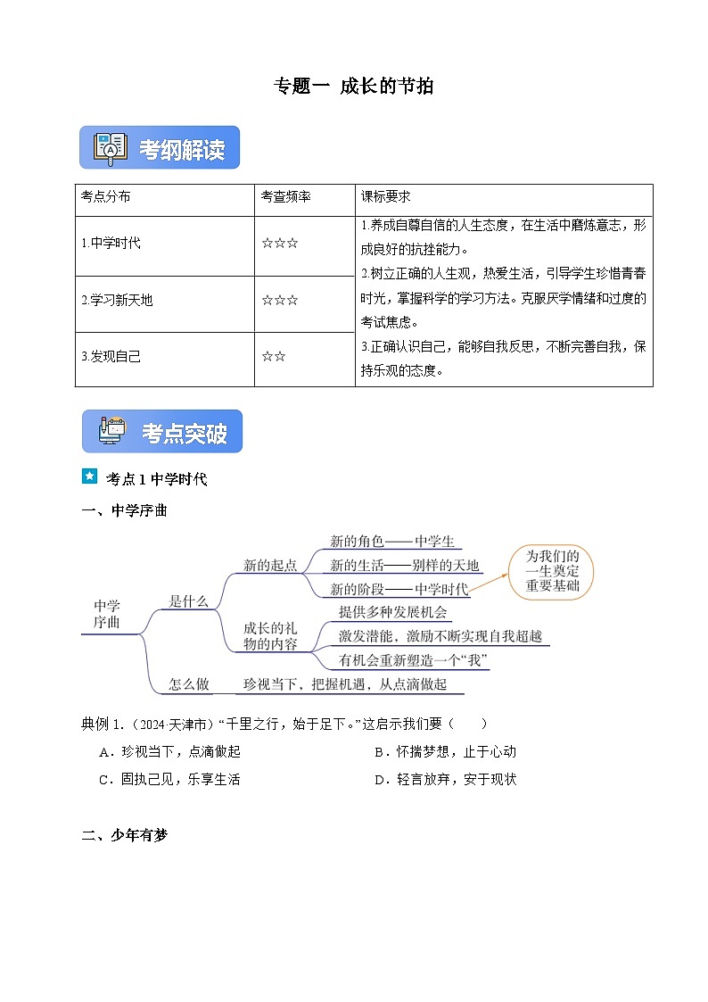 专题一 成长的节拍-【新课标·新思维】2025年中考道德与法治一轮复习学案（含解析）（含解析）第1页