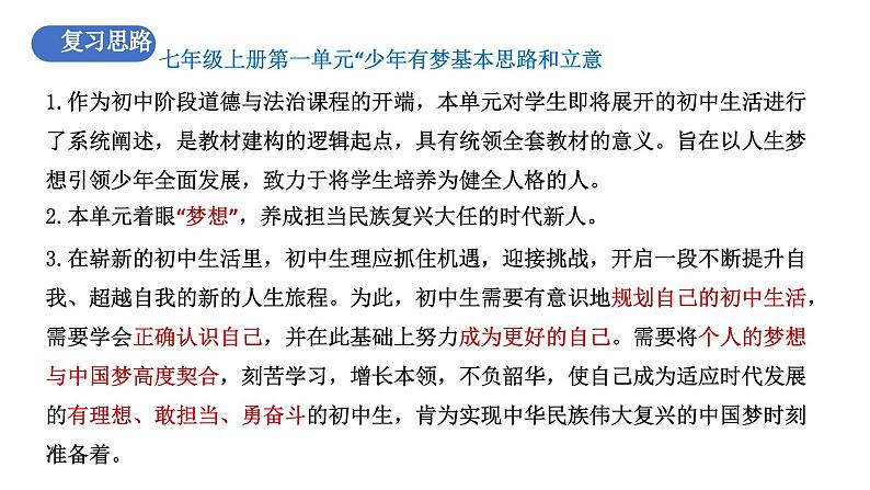 人教版 初中 道德与法治 道德与法治  七年级上册 第一单元 少年有梦 复习课件第3页