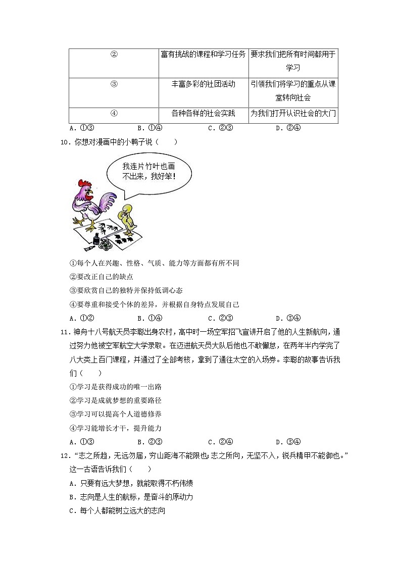 统编版2024·五四学制  初中道德与法治 六年级上册  第一单元 少年有梦  单元检测试卷（原卷版）第3页