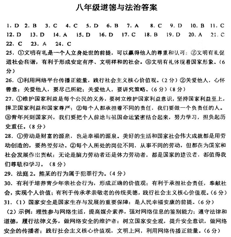 天津市和平区2024-2025学年八年级上学期期末考试 道德与法治试题（解析版）第1页