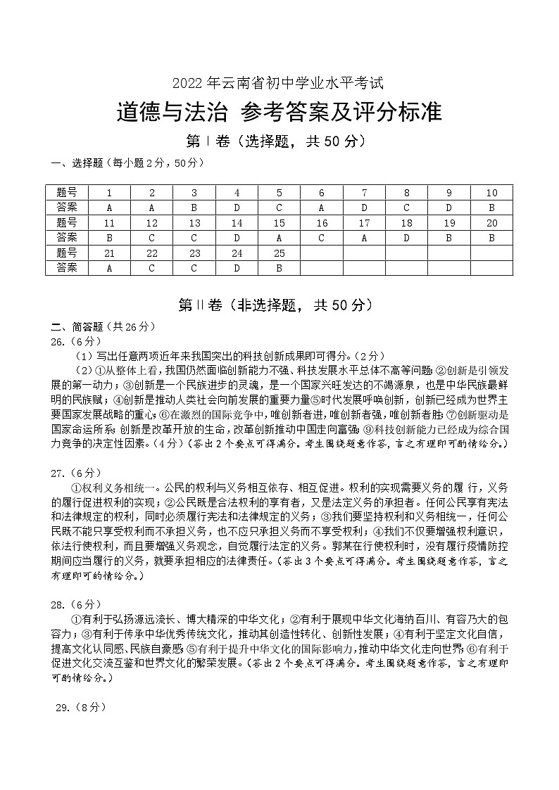 2022骞翠簯鍗楃渷鍒濅腑瀛︿笟姘村钩鑰冭瘯閬撳痉涓庢硶娌荤瓟妗堬紙word鏂囧瓧鐗堬級第1页