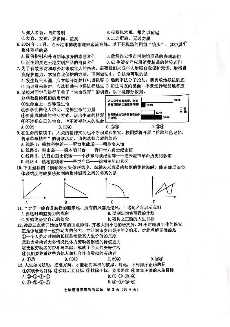 江苏省连云港市 2024-2025学年七年级上学期1月期末道德与法治试题第2页