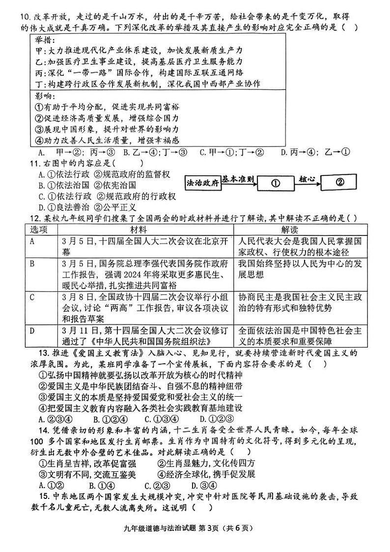 河南省信阳市光山县2024-2025学年九年级上学期1月期末道德与法治试题第3页