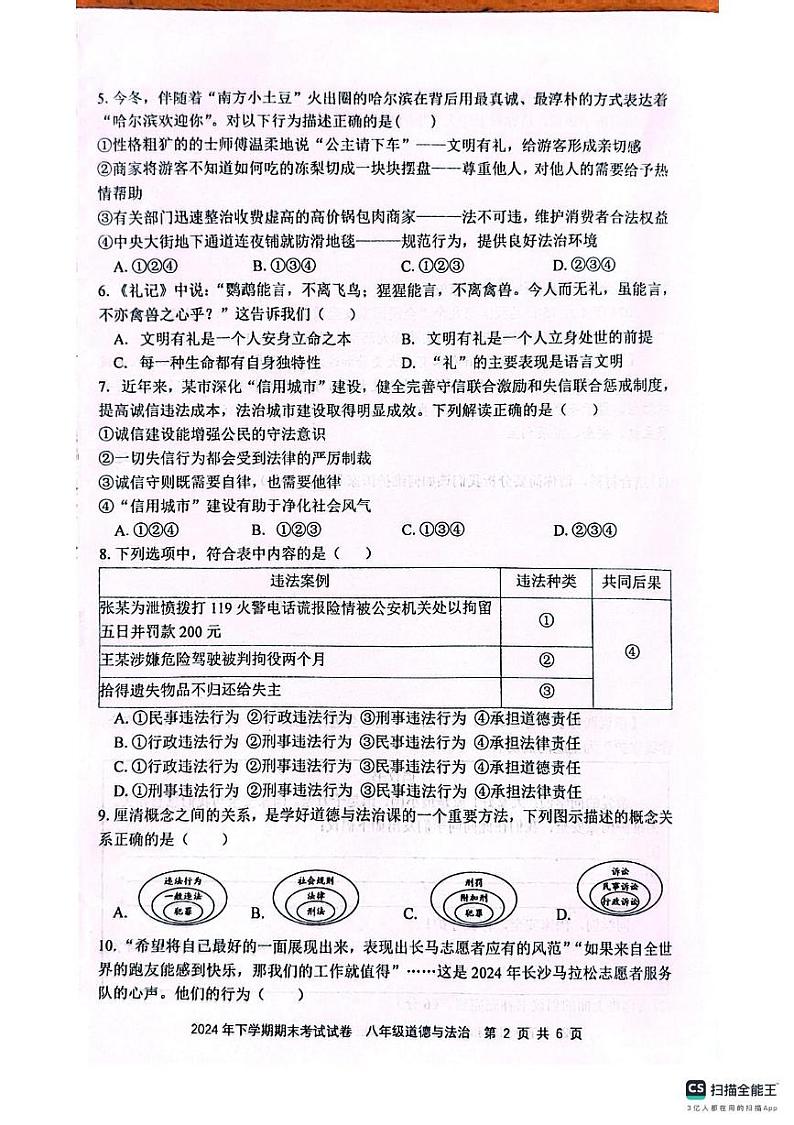 湖南省邵阳市邵东市 2024-2025学年八年级上学期1月期末道德与法治试题第2页