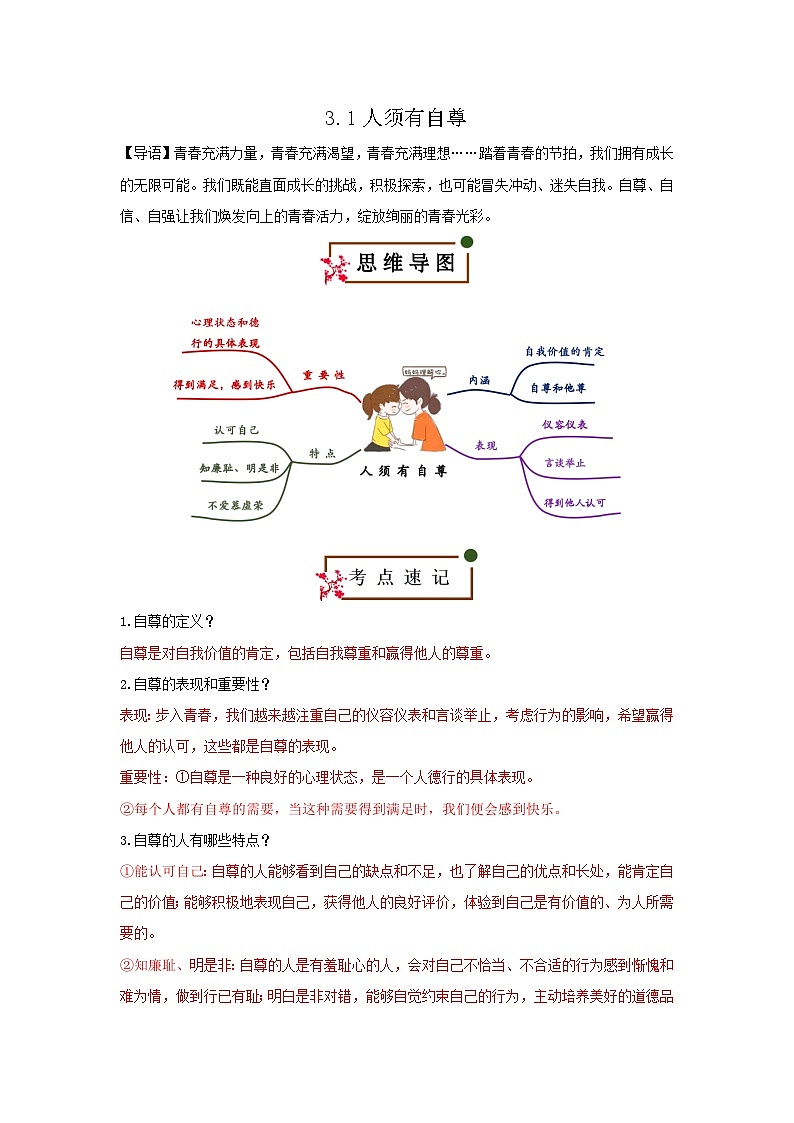 3.1 人须有自尊（知识清单）第1页