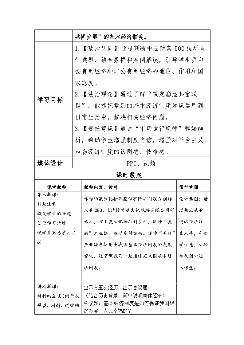 5.3基本经济制度   教案 -2024-2025学年统编版道德与法治八年级下册第2页