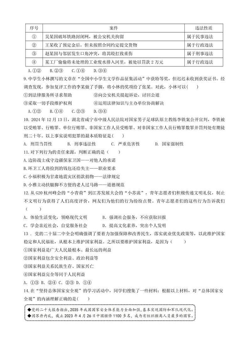 2024～2025学年湖南省衡阳市四校八年级上1月期末政治试卷(含答案)第2页