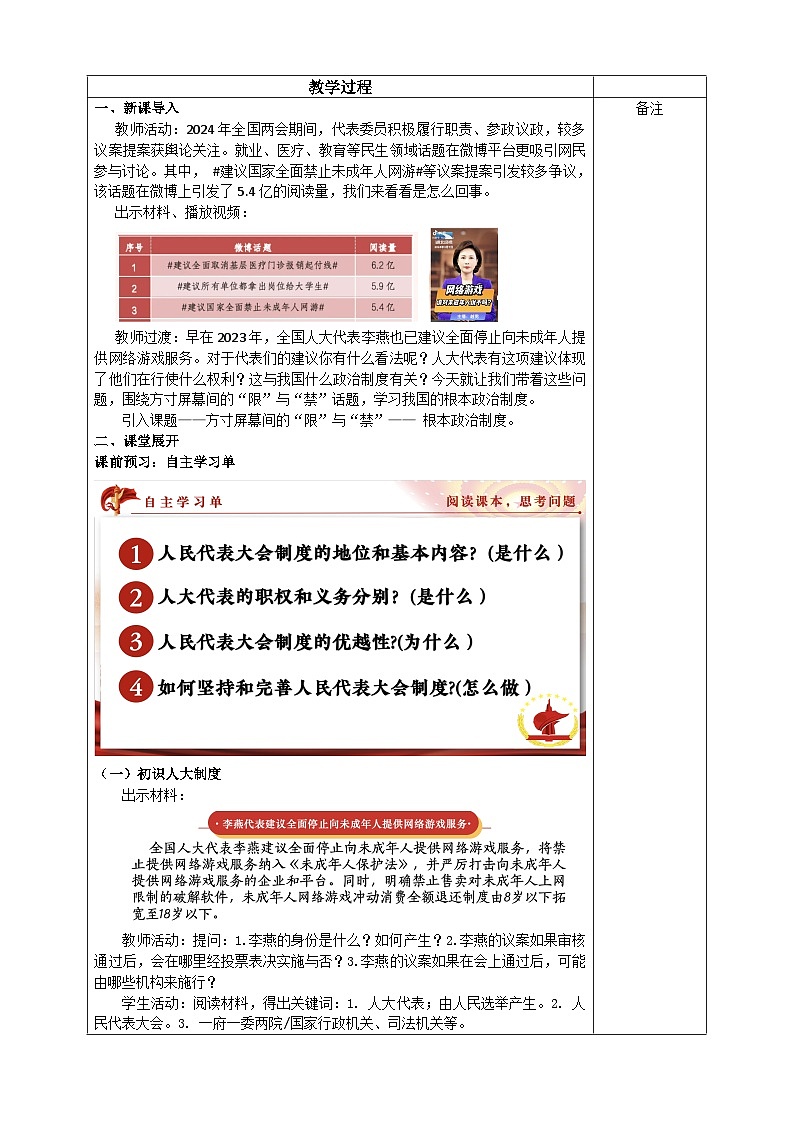 5.1根本政治制度  教案  -2024-2025学年统编版道德与法治八年级下册第2页