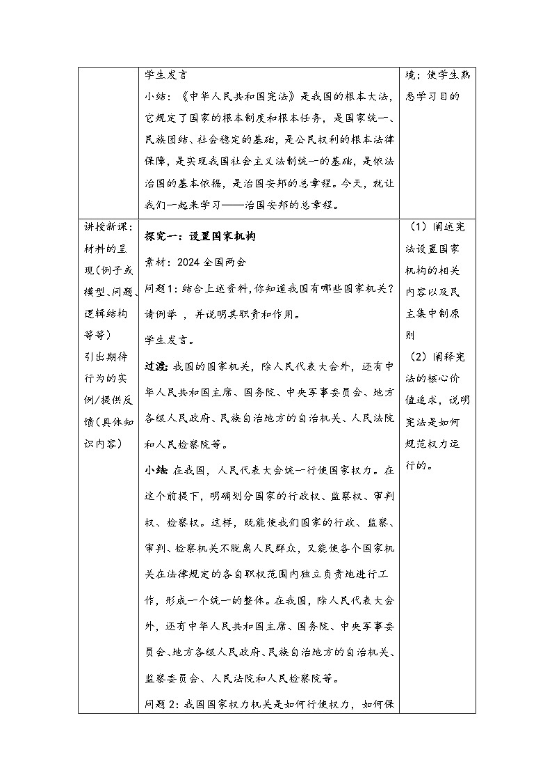 1.2 治国安邦的总章程   教案 -2024-2025学年统编版道德与法治八年级下册第2页