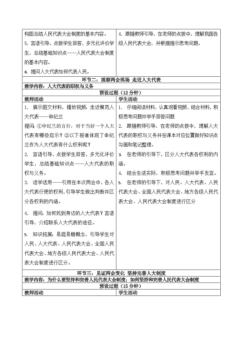 5.1 根本政治制度  教案 -2024-2025学年统编版道德与法治八年级下册第3页