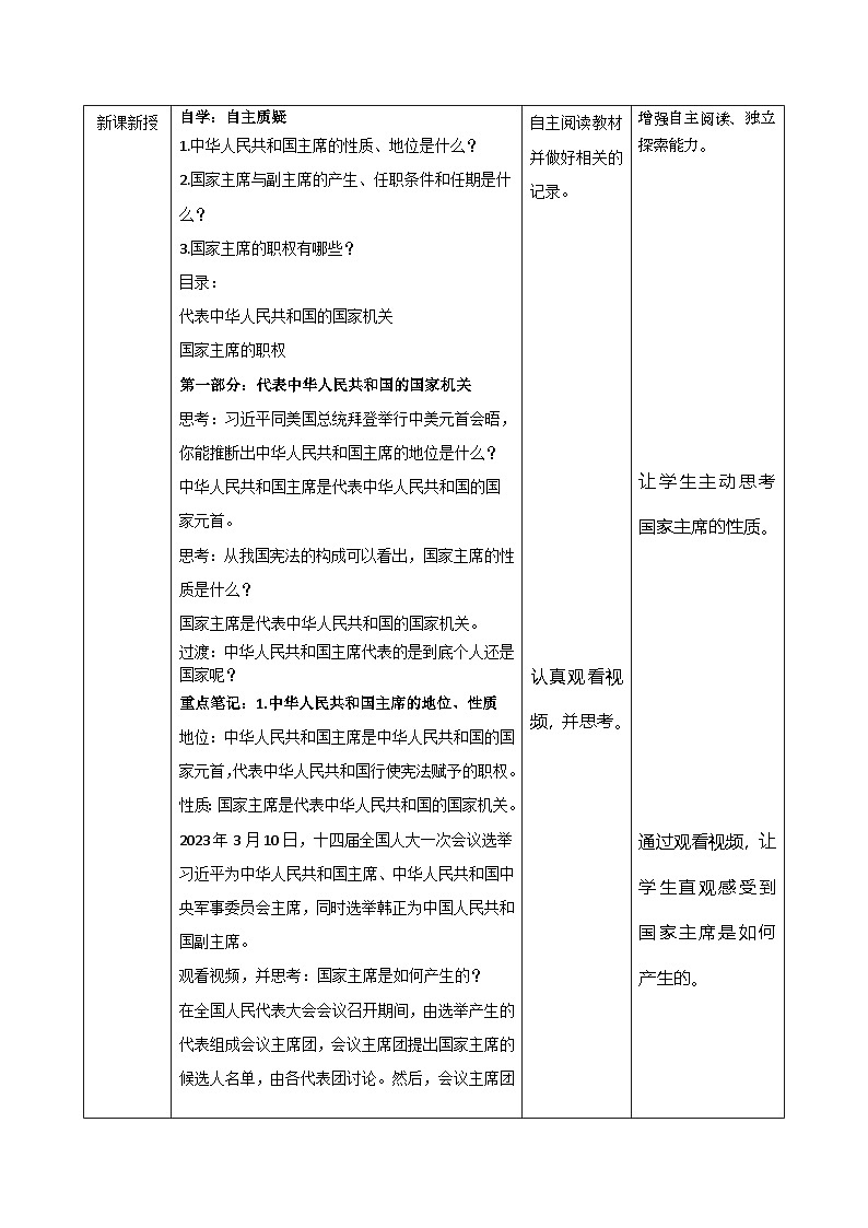 6.2 《中华人民共和国主席》教学设计 -2024-2025学年统编版道德与法治八年级下册第2页