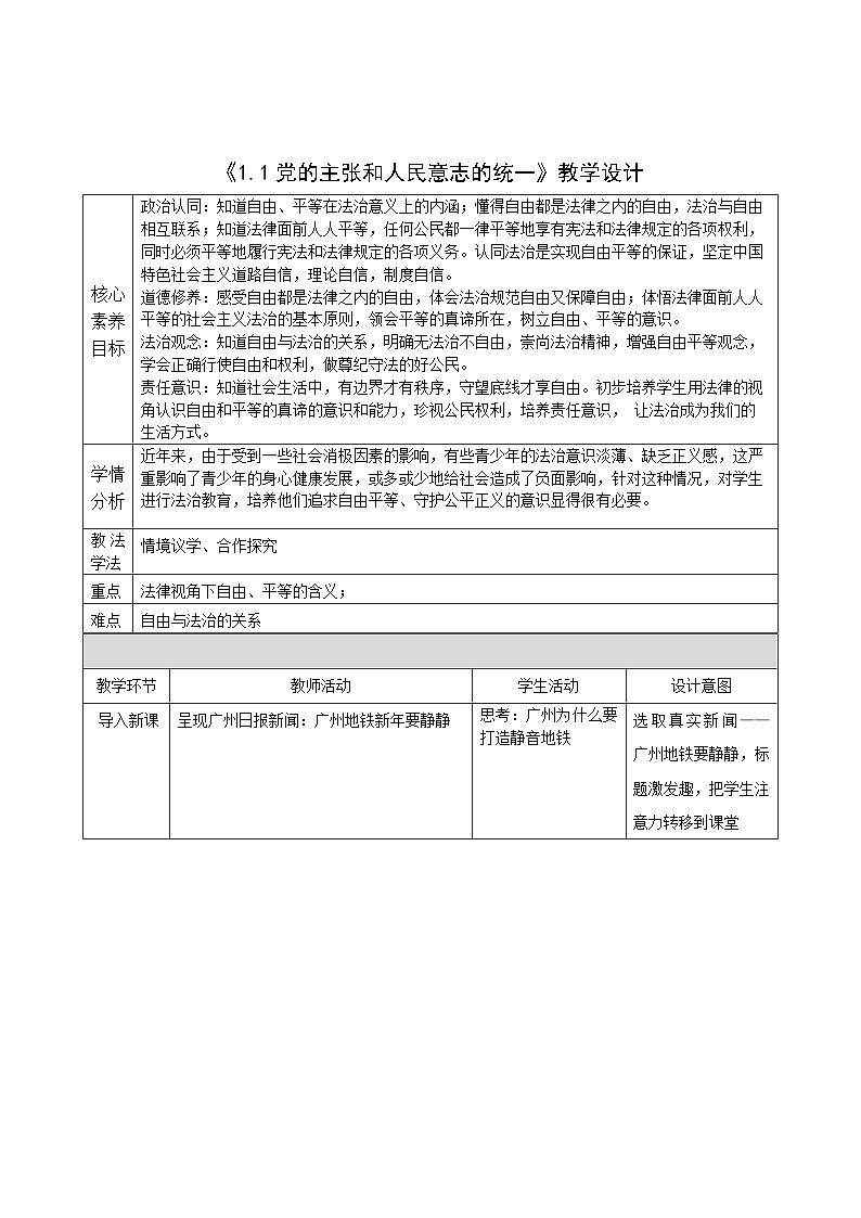 7.1_《自由平等的真谛》教学设计 -2024-2025学年统编版道德与法治八年级下册第1页
