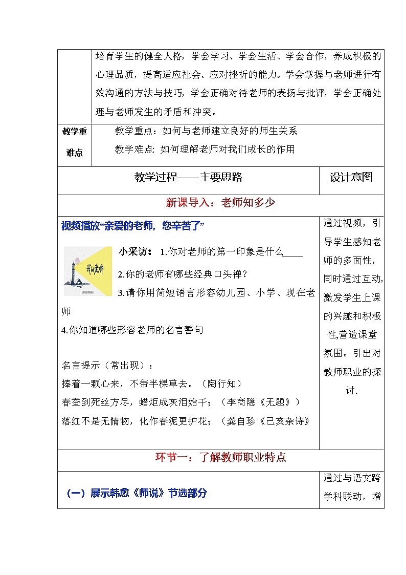 人教部编版（五四制）道法六年级全册 5.2《和谐的师生关系》教案第2页