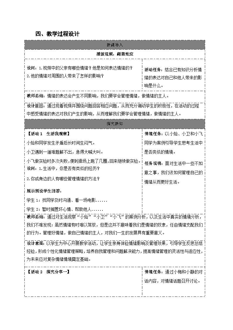 《学会管理情绪》教学设计 道德与法治人教版（2024）七年级下册第2页