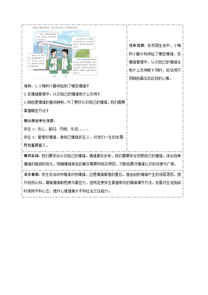 《学会管理情绪》教学设计 道德与法治人教版（2024）七年级下册第3页