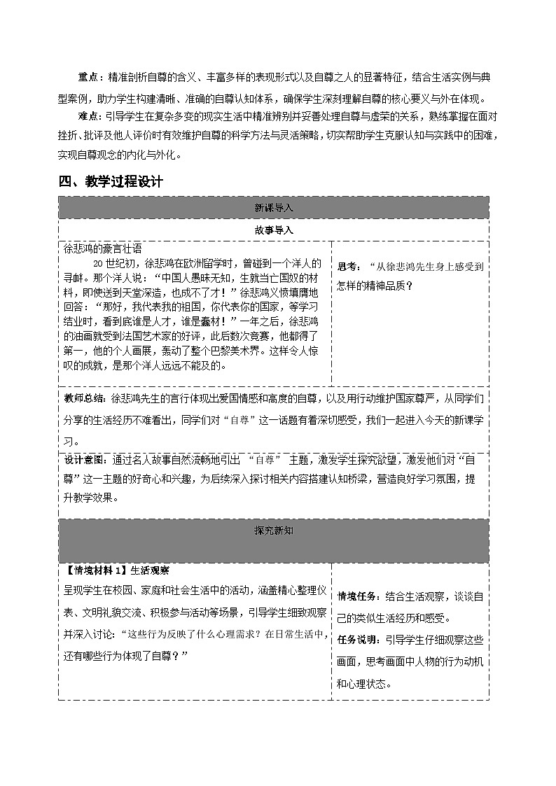 人须有自尊 教案 道德与法治人教版（2024）七年级下册第2页